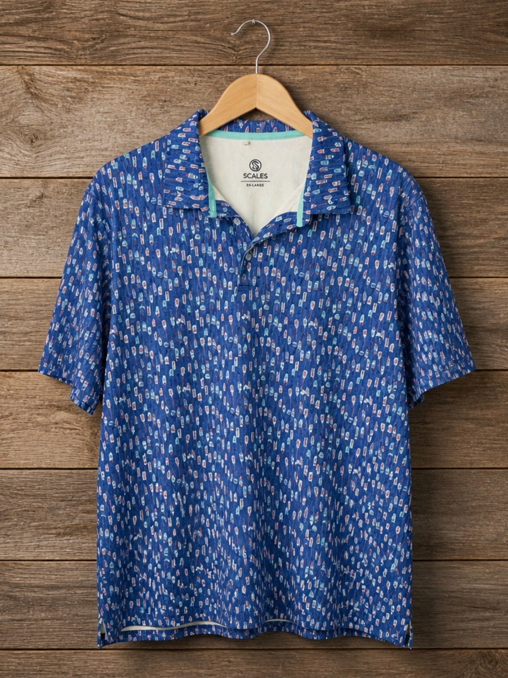 SCALES Blue Short-Sleeve Printed Polo